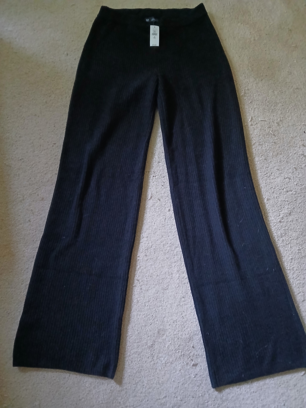 GAP Cash-soft Black Ribbed Knit Wide-Leg Pants Small Tall